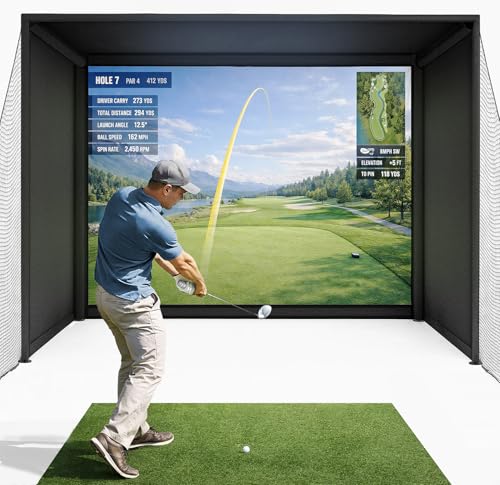 Image of Diandian Golf Simulator Enclosure Kit 10 x 8 ft, 4K-Ready Dual-Layer Projection Impact Screen, Safety Side Netting & Thick Foam Edge Padding for Indoor Home Garage Golf Cage Practice Training