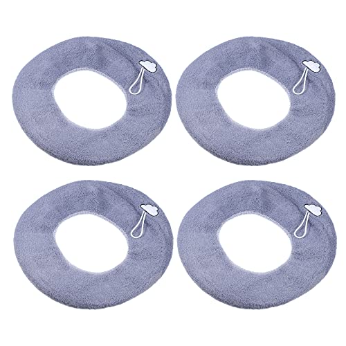 VOCOSTE 4 Stück dehnbarer, dicker WC-Sitzbezug, Deckel mit Griff, Badezimmerwärmer, weiches WC-Sitzkissen, waschbar, wiederverwendbar, Blau / Grau