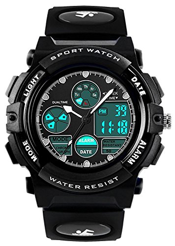 Preisvergleich Produktbild Jungen Analog Digital Uhren - Outdoor Sport Kinderuhren, 5 ATM Wasserdicht Elektronische Analog Sport Armbanduhr Uhren mit Wecker / Dual Time / LED Licht für Teenagers Kinder - Schwarz von VDSOW