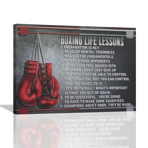 Exroozy Boxing Wall Art Sports Boxing Lessons Pictures Wall Decor Motivational Quotes Boxing Gloves Canvas Painting Artwork Modern Home Decorations Framed For Bedroom Office Living Room 12 Inchx16 Inch cover