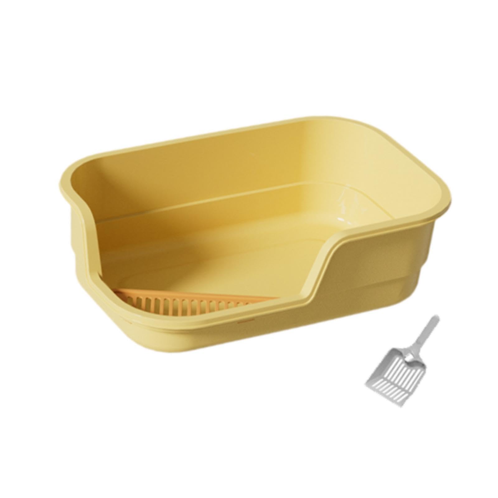 RoaQinFo Cat Litter Box Open Toilet Low Edge Splashproof with Sand Container Pets PP Material Suitable for Kittens Senior Cats Home, yellow