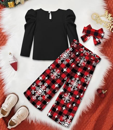 Image of MIGU Toddler Girl Clothes,Girls Fashion Clothes Puff Sleeves Shirt Pants Headband 3Pcs Girls Gifts Sets