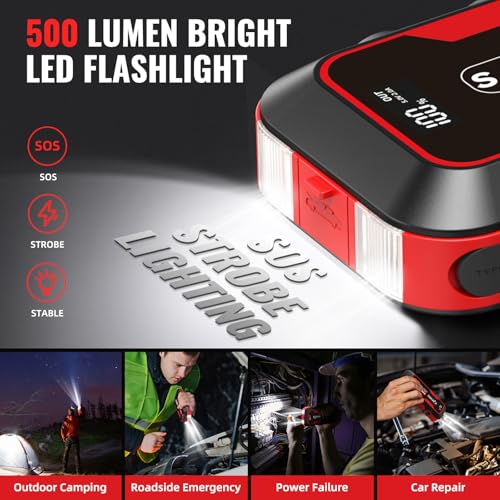 S ZEVZO ET03 Car Jump Starter 4000A Jump Starter Battery Pack for Up to 8.0L Gas and 7.0L Diesel Engines, 74Wh Portable 12V Jump Box with USB Ports, LCD Display, Storage Case, and LED Light - Image 5