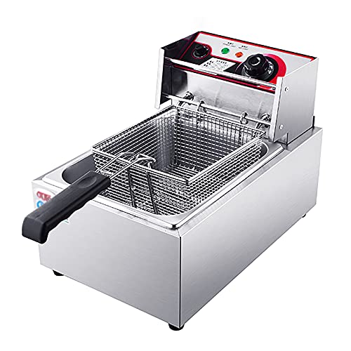 Heihe Freidora eléctrica de Acero Inoxidable, máquina freidora Comercial, con Cesta y Tapa, para Cocina de Comida Familiar en encimera de Restaurante Comercial (8L/12L)