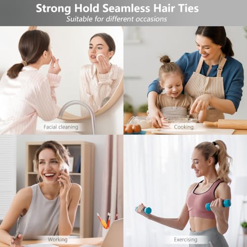 Image of Bessrung 100PCS Grey Blue Seamless Elastic Hair Ties No Damage for Women | Nylon Hair Elastics, Snag-Free Hair Bands for Thick Thin Hair, Strong All-Day Hold, Hair Accessories for Everyday Use