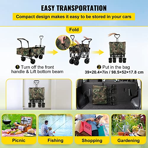 HARIPYER Robuster, zusammenklappbarer Bollerwagen mit abnehmbarem Verdeck – Mehrzweckwagen für Garten, Camping und Strand – Camouflage-Design – Bild 6