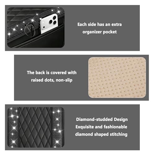 Image of Stacool Upgraded Car Center Console Cover with Rhinestones,Microfiber Leather Car Armrest Cover Cushion with 2 Storage Bags,Universal Cars Armrest Storage Box as Cars Interior Accessories