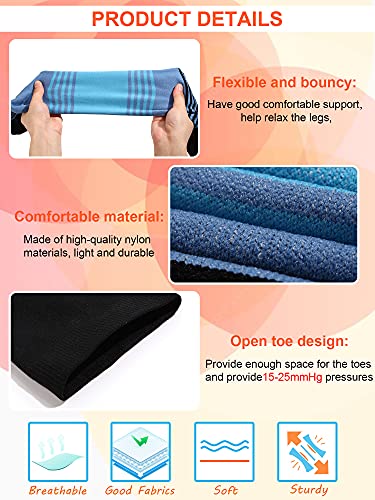 Image of Geyoga 15-25 mmHg Open Toe Compression Socks Calf Toeless Compression Socks for Women or Men Sports, Circulation, Travel, Large Size (Pink White, Blue Black,2 Pairs)