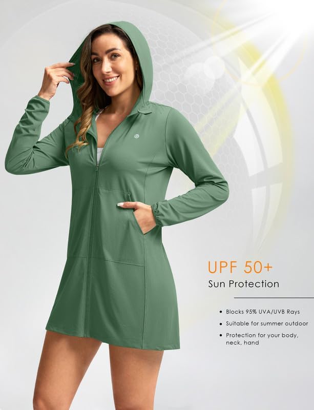 Women's UPF 50+ Swim Cover Up Sun Protection Hoodie Long Jacket SPF Lightweight Beach Cover Ups for Women - Image 4