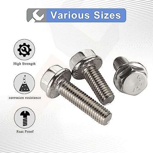 Image of Mellewell 3 /8-16 x 1-3 /4 inch Flanged Hex Head Bolts Flange Hexagon Screws, Stainless Steel A2, DIN 6921, 10 PCS
