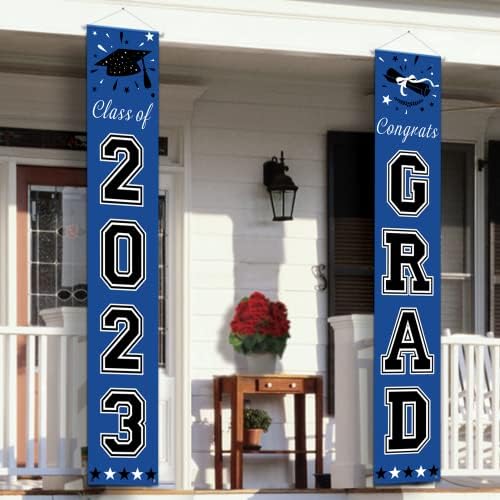 DAZONGE Blue Graduation Party Decorations 2023, Congrats Grad Porch Banner for Any Schools or Grades 2023 Graduation Decorations