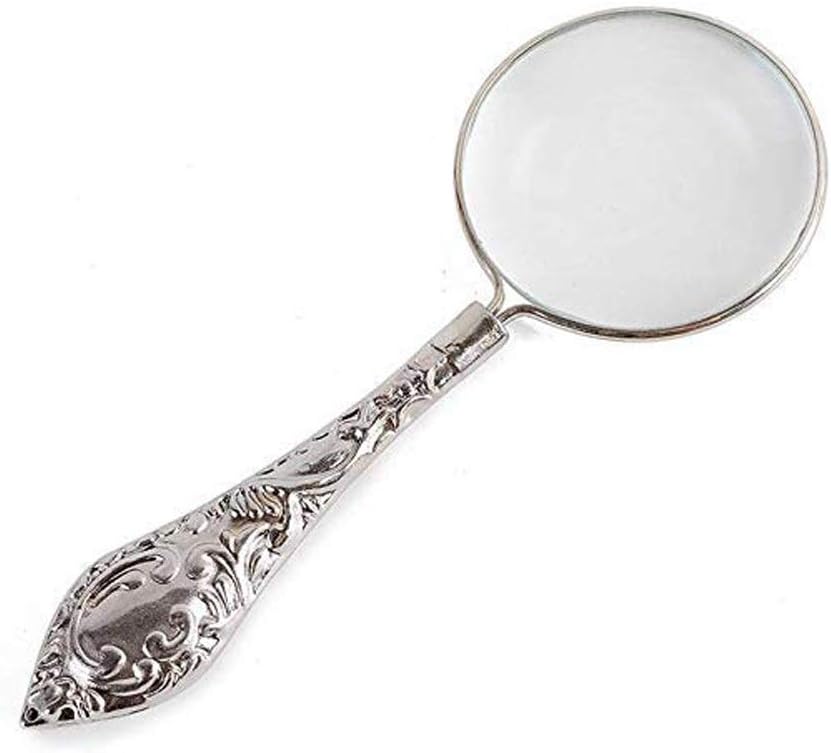 JSEIAJB Magnifier with Metal Handle, Silver Ornate Hand Held Desk Magnifying Glass Used for, Newspapers, Reading Small Print, Etc