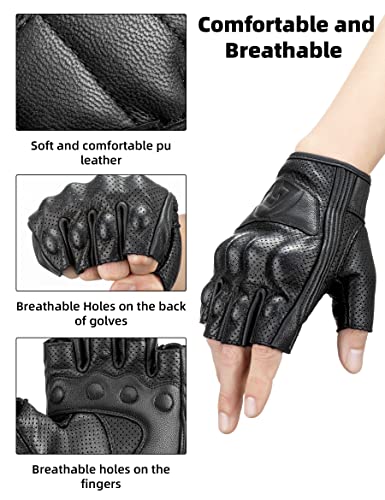 Rockbros Leather Motorcycle Gloves For Men Fingerless Riding Gloves Summer Breathable Hard Knuckle Women's Motorcycle Gloves #TOP3