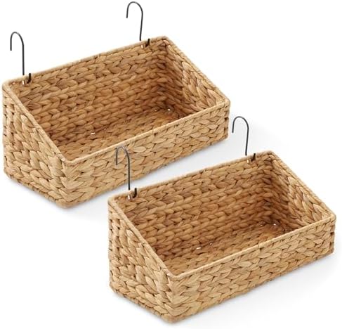 Casafield Set of 2 Hanging Baskets with Hooks - Natural, Hyacinth...