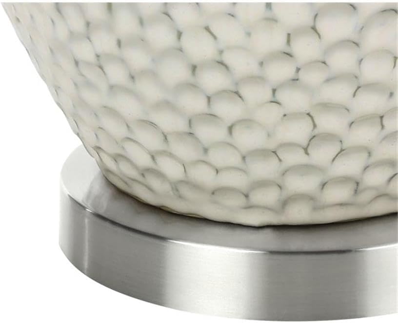 Pemberly Row 28" Cream Ceramic Vase Table Lamp, Textured Finish, Ivory Linen Drum Shade, Silver Metal Base, 3-Way Switch, 6ft Cord, Contemporary Lighting for Living Room, Bedroom, or Home Office