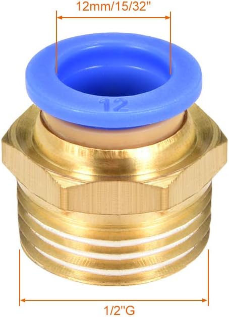 sourcing map Straight Pneumatic Push to Quick Connect Fittings G1/2 Male x 12mm Tube OD 5pcs, Gold, G1/2 x 12mm - Image 3
