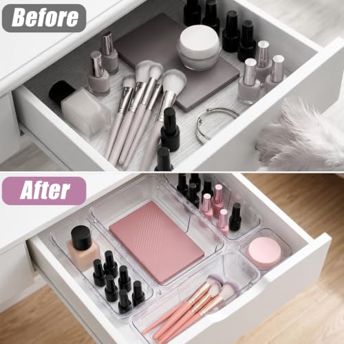 EIHPDEI 14 Pcs Clear Drawer Organizer, Adjustable Drawer Organizer, 3-Size Expandable Drawers Organizers for Makeup, Cosmetic, Kitchen Utensils, Bedroom Dressers, Tool Organizers for Gadgets - Image 3