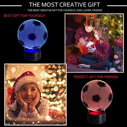 Wiscky Soccer Night Lights For Kids 3D Illusion Football Lights Lamp 7 Led Colors Changing Touch Table Desk Lamps Decorative Lighting Cool Toys Gifts Birthday Holiday Xmas Gifts Sports Theme Fans #TOP2