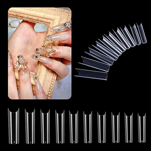 500PCS Extra Long C Curve Half Cover Nail Tips, XXL Long Straight Square Shape Tips for Acrylic False Nail