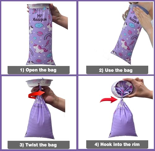 Image of MP MOZZPAK Vomit Bags Disposable 35 Pack - 1000ml Emesis Bags, Leak-Proof Barf Bag, Travel Friendly Puke & Nausea Bag for Motion Sickness, Medical Grade Throw up Relief for Car (35pk - Unicorn Style)