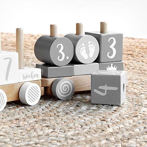Navaris Holz Eisenbahn Holzzug für Kinder - Zug Holzspielzeug mit Buchstaben Zahlen - Baby Spielzeug personalisierbar… – Bild 7