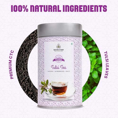 Image of Nature's Park Tulsi Black Tea - Blend with Tulsi Loose Leaves - 100gm