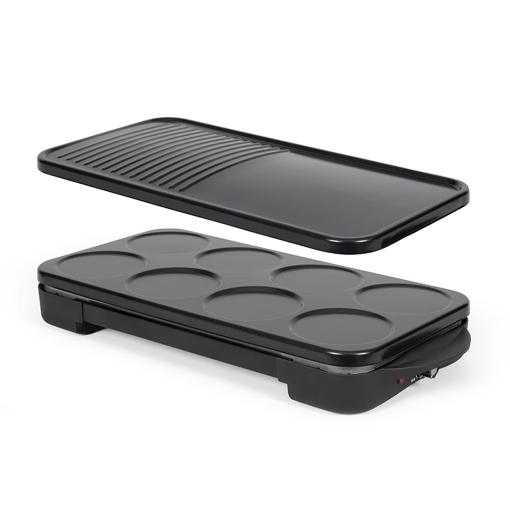 Livoo - Appareil 2 en 1 crêpière et plancha grill DOC349N - 1500W, 2 plaques amovibles, sans PFAS, accessoires inclus, Noir