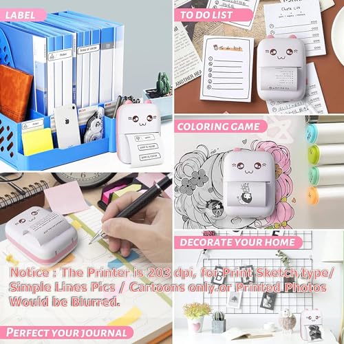 Image of Toys Mini Portable Thermal Printer - Bluetooth Pocket Printer for Kids & Adults, 57mm Inkless Photo & with (1 Roll + 1 Extra Roll) Prints B&W Notes & Stickers (Assorted) with 1 Year Warranty (BG30)