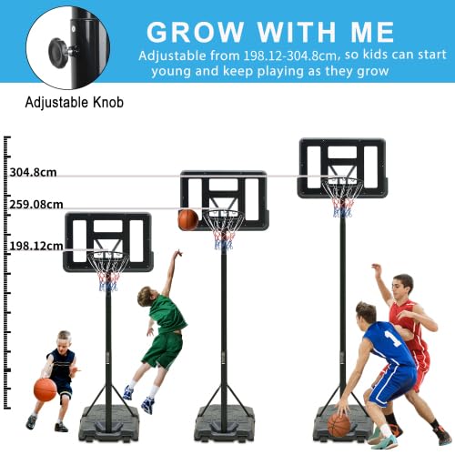 Canestro da basket per esterni con supporto, regolabile in altezza, 198-305 cm, supporto mobile per bambini e adulti, rete resistente alle intemperie, pannello posteriore in PVC ad alta resistenza