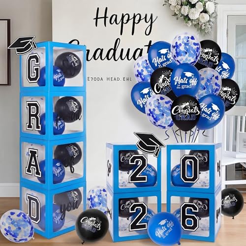 2026 Graduation Decorations 4 Grad Balloon Boxes with Letters and Balloons