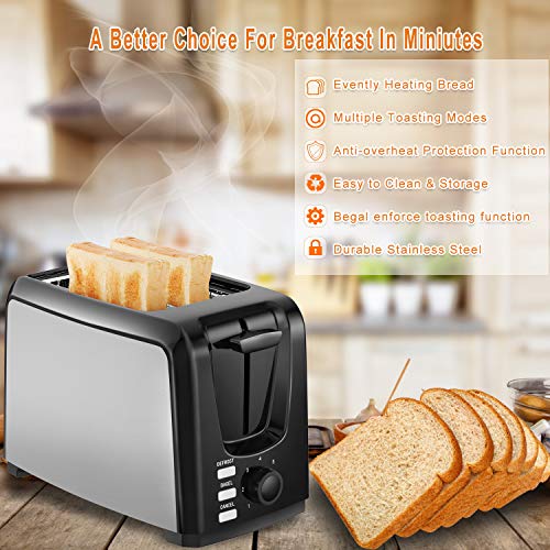 Toaster 2 Slice Wide Slot 2 Slice Toaster Best Rated with Bagel/Defrost/Cancel Function Cool Touch Black Toaster for Bread Bagel with Removable Crumb Tray - Thumbnail 3