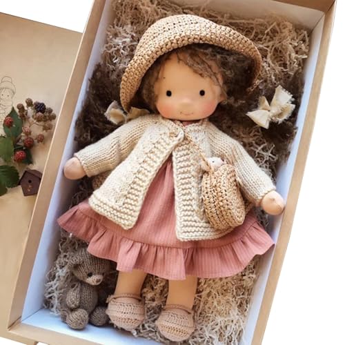 Xweptuy Boneca de pano com caixa de boneca de pano de 11 x 2 x 5 com chapéu, saco, sapatos e mais decoração de peluche bonito brinquedos para bebés e crianças pequenas ideal Natal aniversário