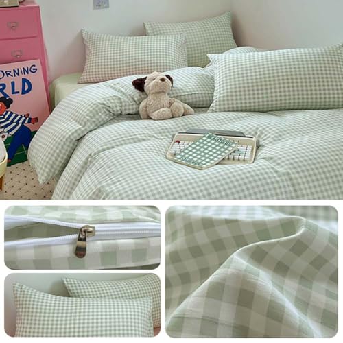 Image of Nayoroom Green Gingham Duvet Cover Full Size Plaid Dorm Bedding Set 3 Pieces Grid Checkered Duvet Cover with 2 Pillowcases, Soft Breathable Washed Microfiber