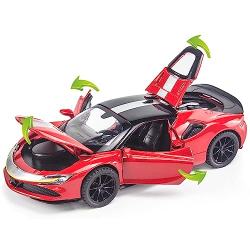 Image of Kids Toy car Playsets 1:32 Die Cast Metal Car SF90 Pull Back Metal Cars with 4 Openable Doors Light and Musical Sound (Multi)