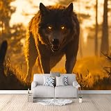 LYNNB Carta da Parati Panoramica 3D Lupo Carta Da Parati Animali Della Foresta In Autunno, Lupi Poster Murali, Foto Da Parete Soggiorno Camera TV Parete sfondo Decorazione 300 × 210 cm (L x A)