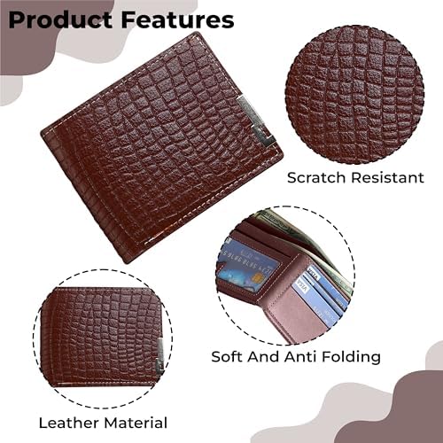 Image of Kraptick Men's Premium Textured Leather Wallet Stylish Bifold with Metal Accent Slim Travel Purse with Multi-Card Slots & Currency Compartment Ideal Gift for Men (Pack of 2) (Brown & Black)