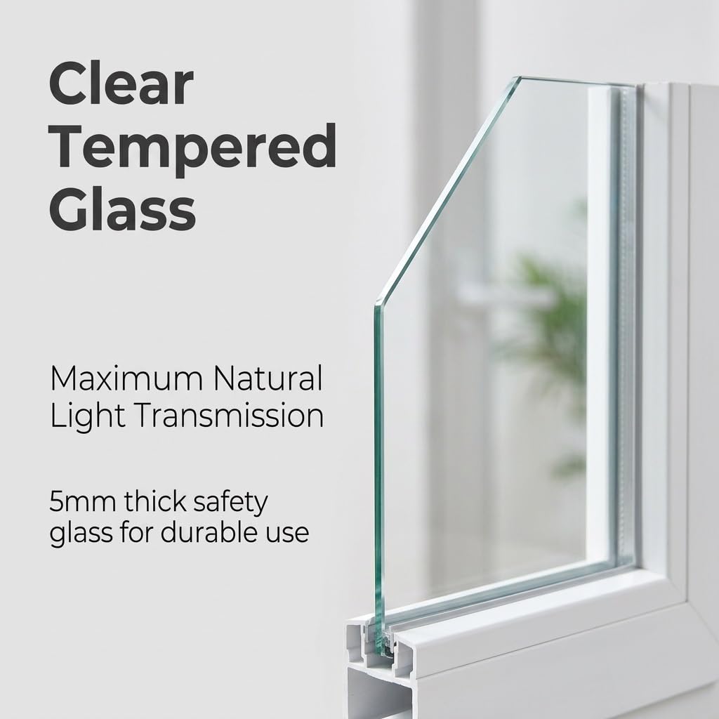 Ventana abatible para sótano, marco de acero de plástico blanco, ventana de vidrio templado, ventanas seguras, reemplazo de ventanas de baño (izquierda de ancho x alto, 40 x 21 pulgadas)