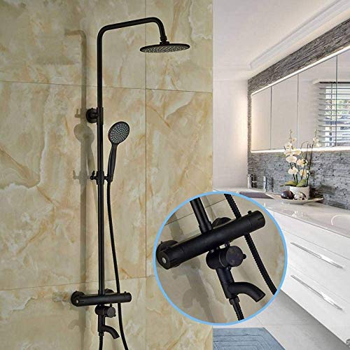 Colonne de douche thermostatique en bronze huilé 8 pouces avec mitigeur et douchette