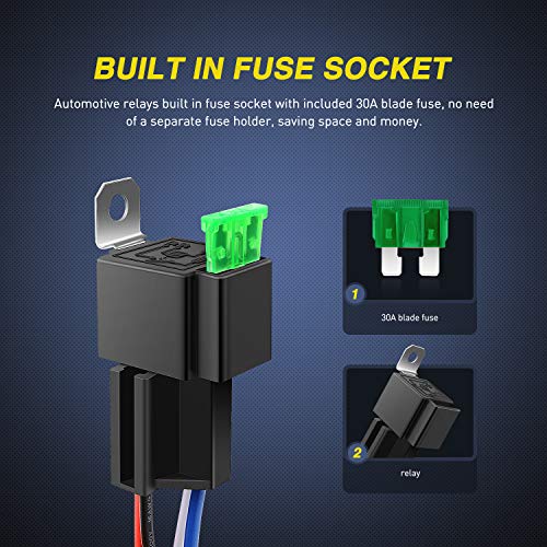 Nilight 50023R 5 Pack 30A Fuse Relay Car Truck Socket Kit-30A Switch Harness Set-12V Dc 4-Pin Spst Automotive 14 Awg Hot Wires-Auto Switches & Starters Set,2 Years Warranty #TOP2