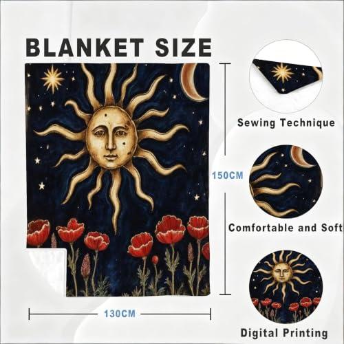 Couverture polaire soleil fleurs lune décorative de qualité - 6