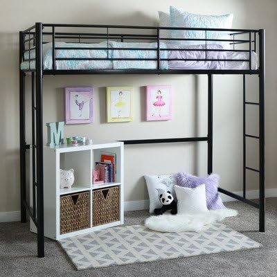 Home Loft Concept Twin Loft Bed with Built-In Ladder (Black)-Sturdy Metal Bed with Steel Guardrals for Children's Safer Sleep-Household Space Saver-Stylish Kid's Room Furniture by Home Loft Concept