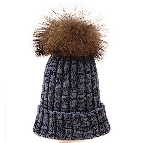 Merryshop Unisex Cuffed Knit Ball Top Beanie Hat Cap (Grey & Black) Merryshop Unisex Cuffed Knit Ball Top Beanie Hat Cap (Grey & Black)