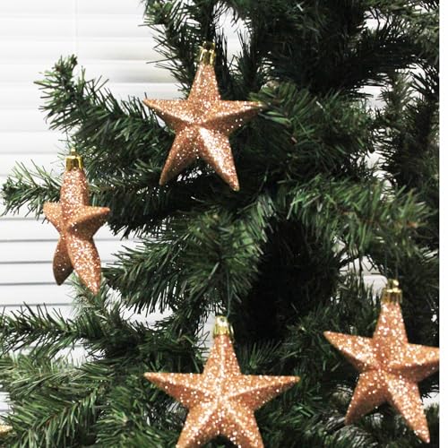 Shatterproof Christmas Stars 6 Pack 100mm Premier Christmas Tree Decoration, glitter Star Baubles (Rose Gold 6336) - Image 2