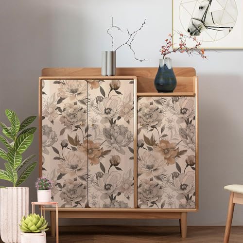 PODUFF Vintage Floral Wallpaper Peel and Stick, Retro Peony Wallpaper for Home Decor, Beige/Brown/Gray, 17.7in x 118in by PODUFF - Image 5