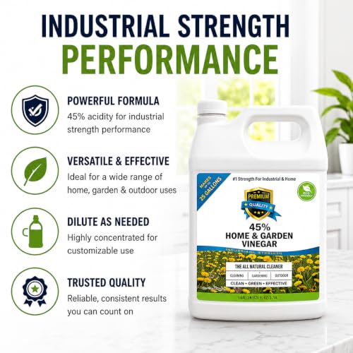 Image of 45% Vinegar Industrial Strength Concentrate (128 Oz Gallon, Refill) | Industrial Strength Multi-Purpose Vinegar, 9X Stronger Than Household Vinegar, for Home, Garden & Outdoor Cleaning