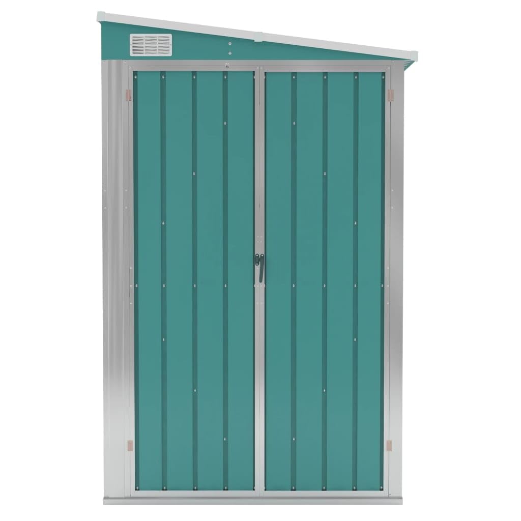 Cobertizo para herramientas de pared, 118 x 100 x 178 cm, resistente a la intemperie, para jardín, cobertizo de metal, soporte para bicicletas, almacén de madera, color verde