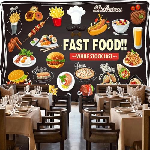 Papier peint 3D burger pour masquer un mur terne de salon - 3