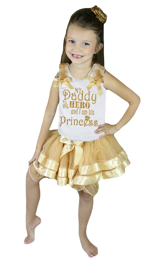 Camisa blanca de estrellas oro con falda de pétalos para niña 2