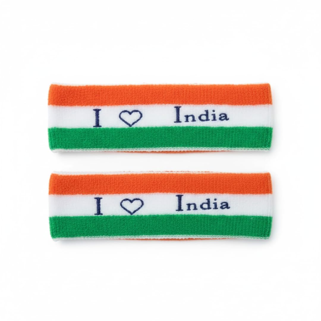 I Love India Tricolor Headband, Cotton Sweat Absorbing Sports Headband for Men Women Kids, Orange White Green, Independence Day Republic Day, 15x5 cm, Pack of 2-image-47