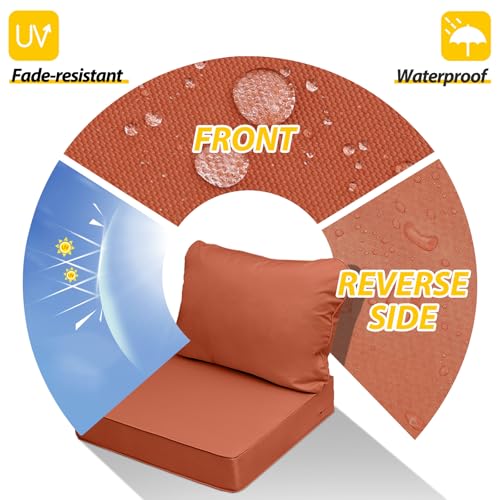 Image of AAAAAcessories Outdoor Seat Cushions for Chairs, Fade-Resistant, Waterproof Patio Furniture Replacement Cushions, 22 inch x 22 inch x 3 inch + 22 inch x 17 inch, Rust